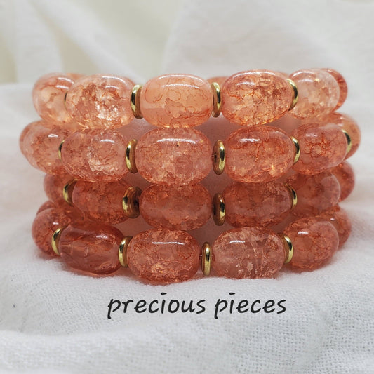 Orange Tube Crackle Glass Beaded Bracelets