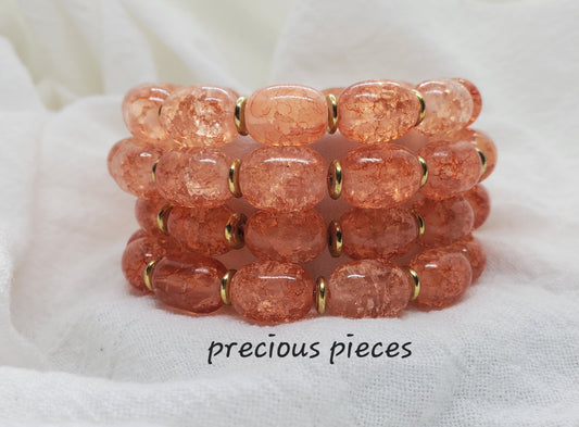 Orange Tube Crackle Glass Beaded Bracelets