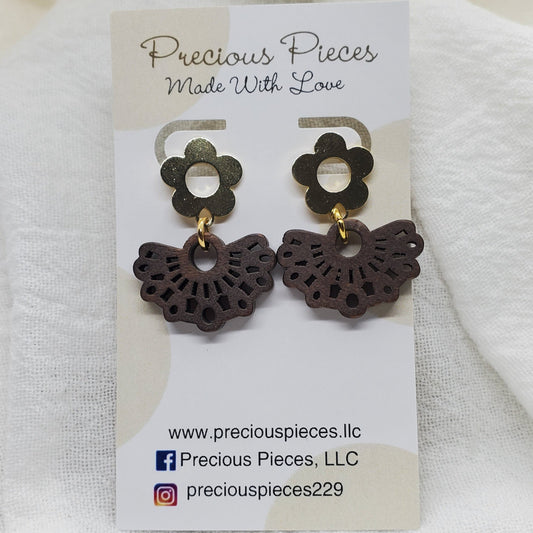 Wooden Flower Dangle Earrings