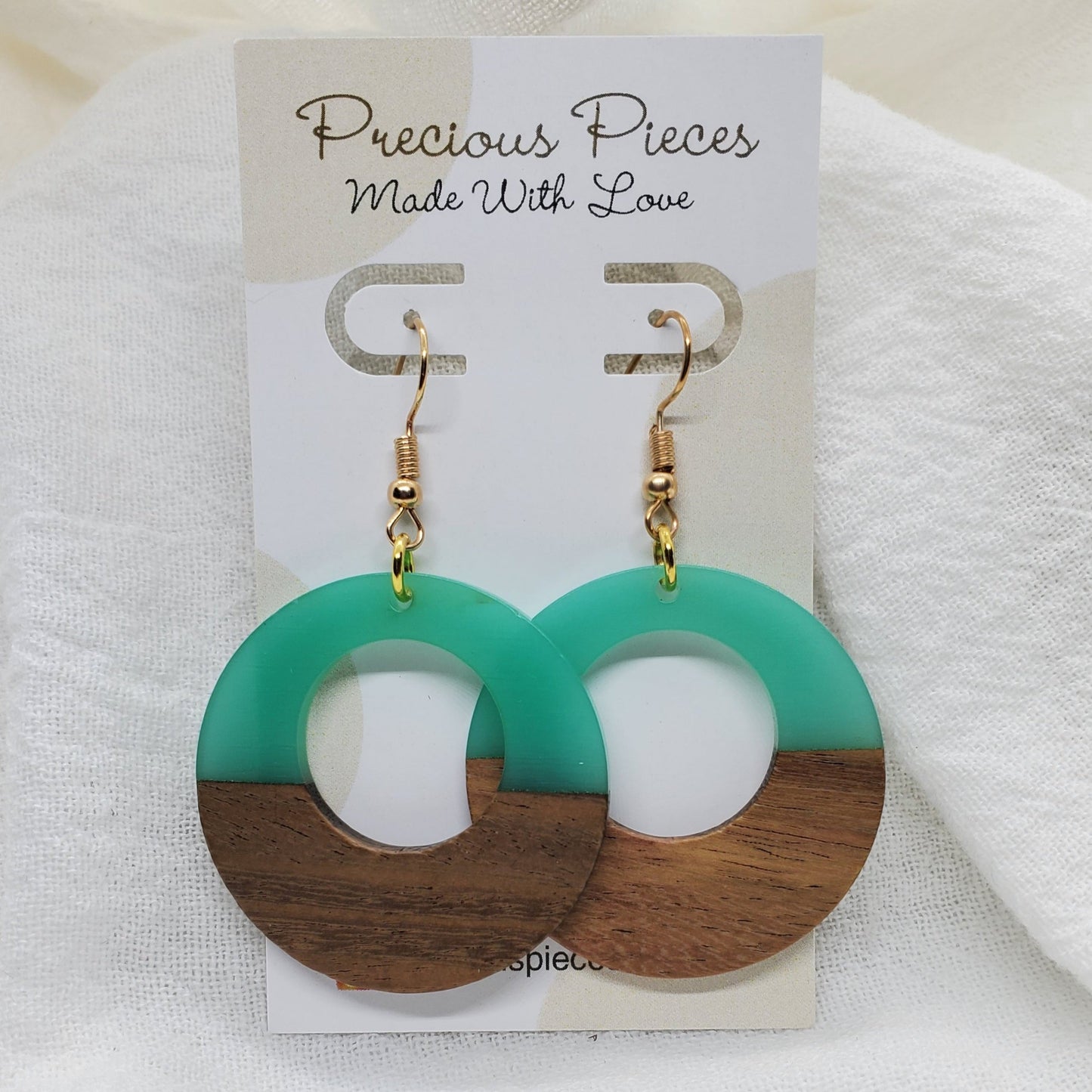 Light Green & Wood Hoop Earrings