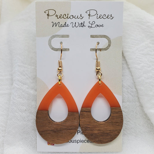 Orange & Wood Teardrop Earrings (click for more options)