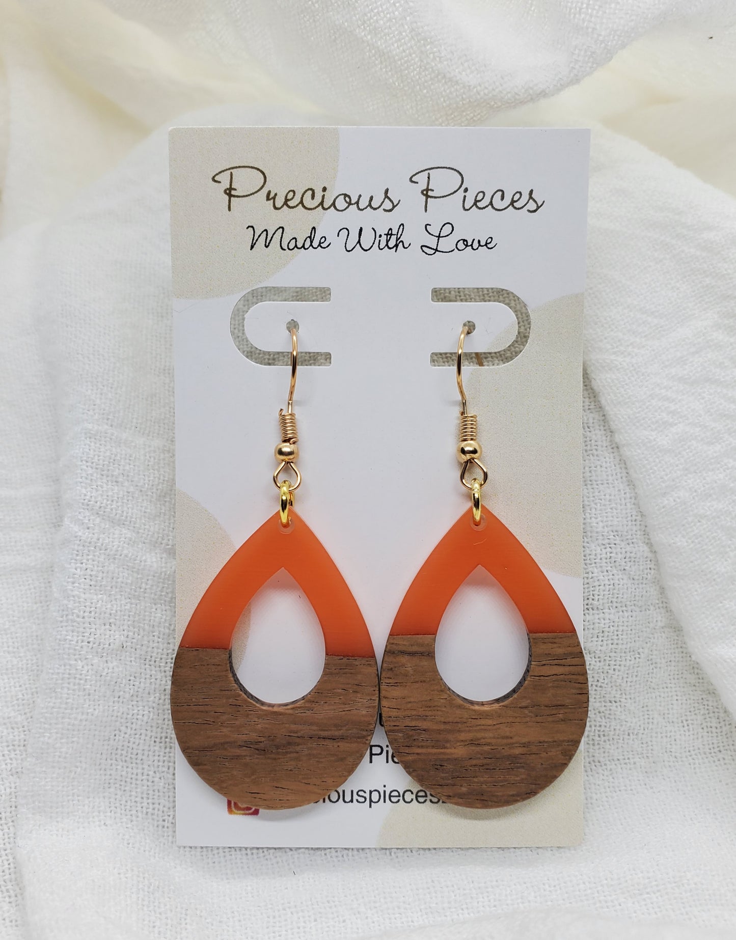 Orange & Wood Teardrop Earrings (click for more options)