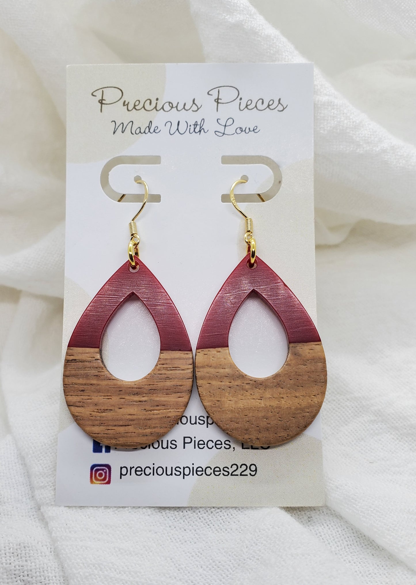 Orange & Wood Teardrop Earrings (click for more options)