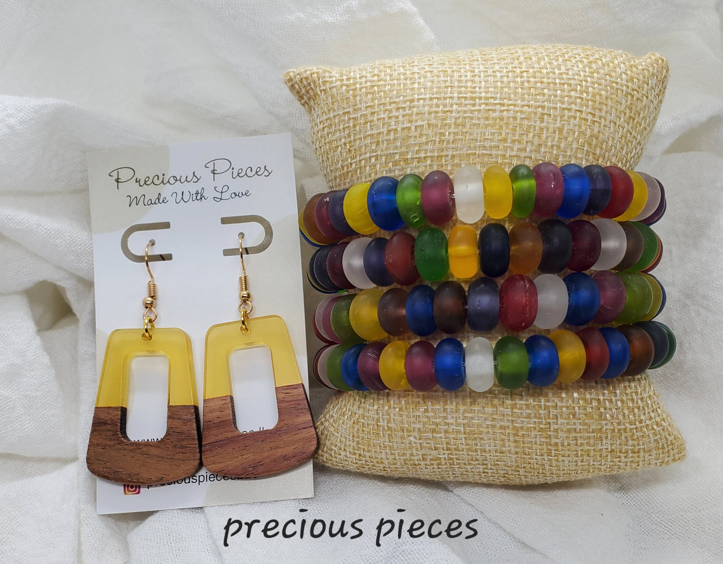 Yellow & Wood Trapezoid Earrings