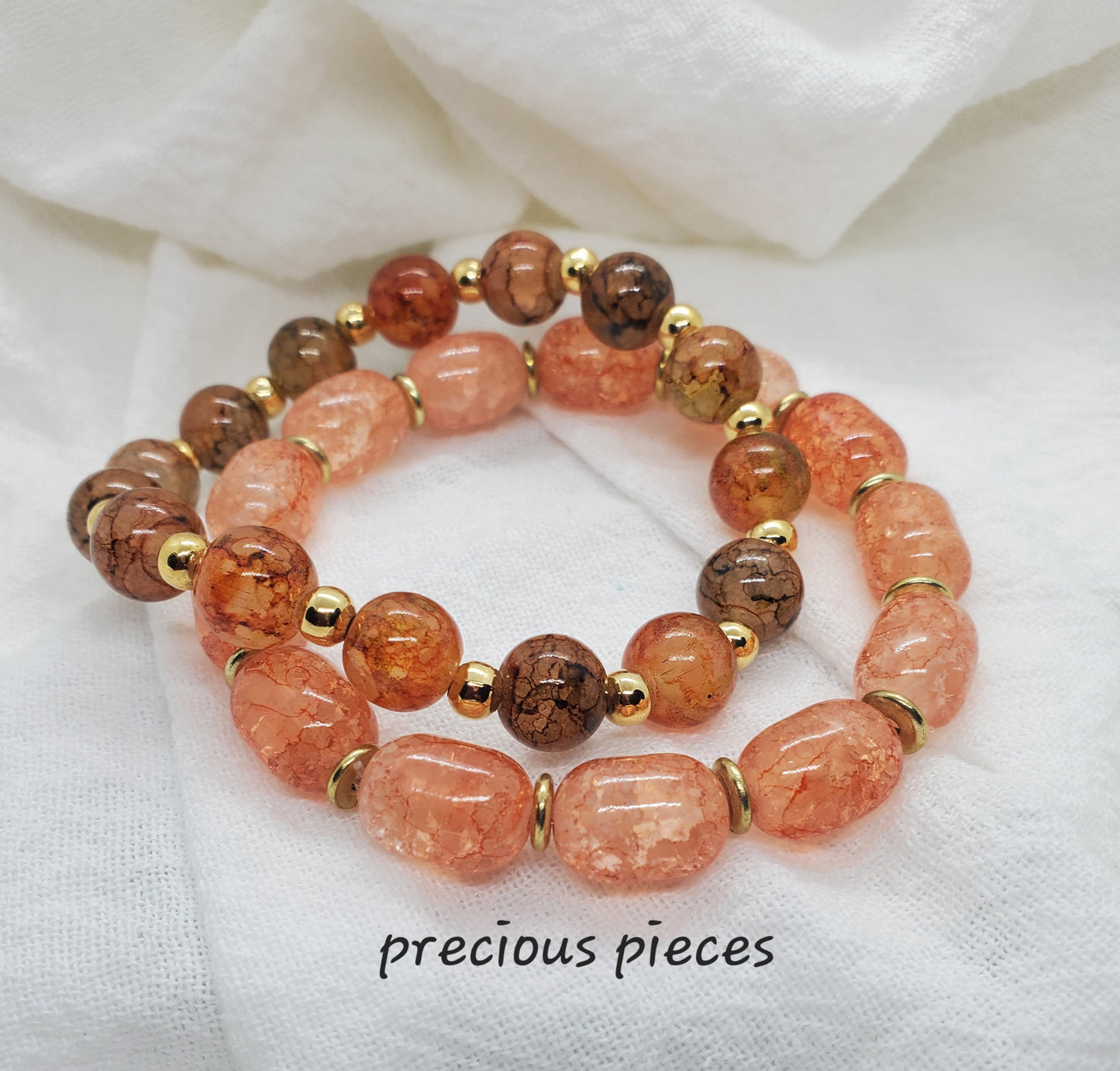 Orange Round Crackle Beaded Bracelets