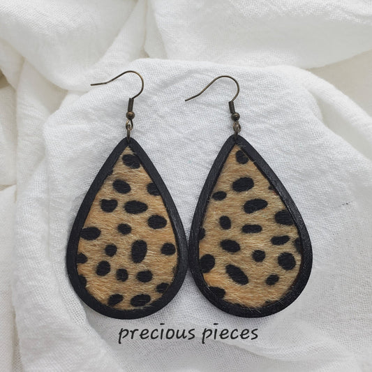 Faux Fur Leopard Print Teardrop Earrings