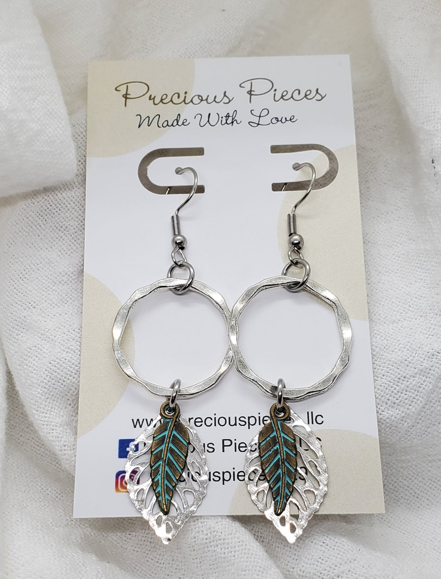 Silver Hoop Leaf Earrings