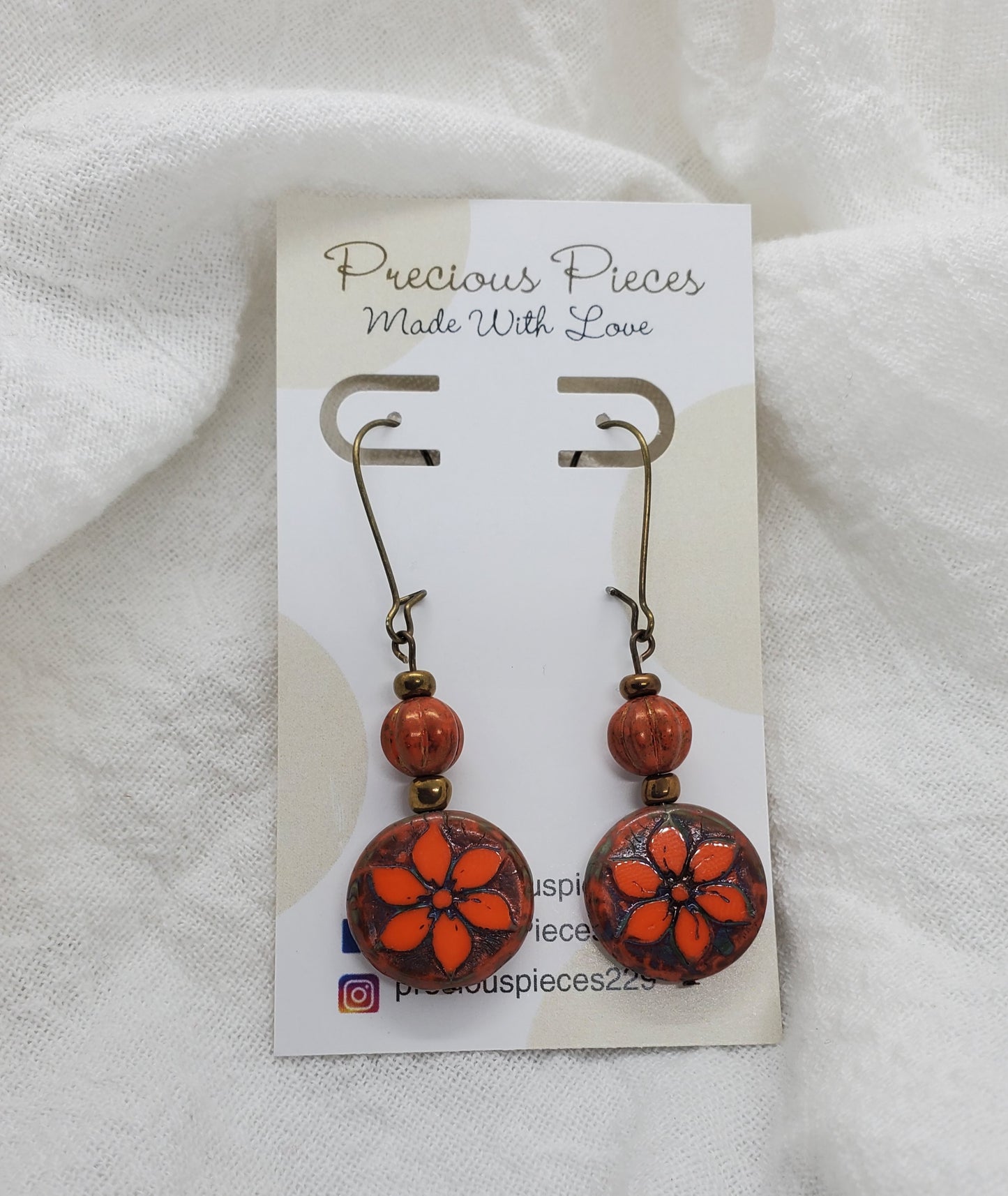 One of A Kind Orange and Bronze Dangle Earrings