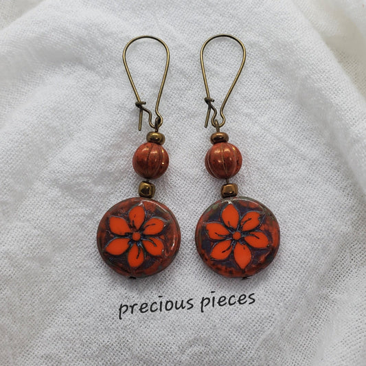 One of A Kind Orange and Bronze Dangle Earrings