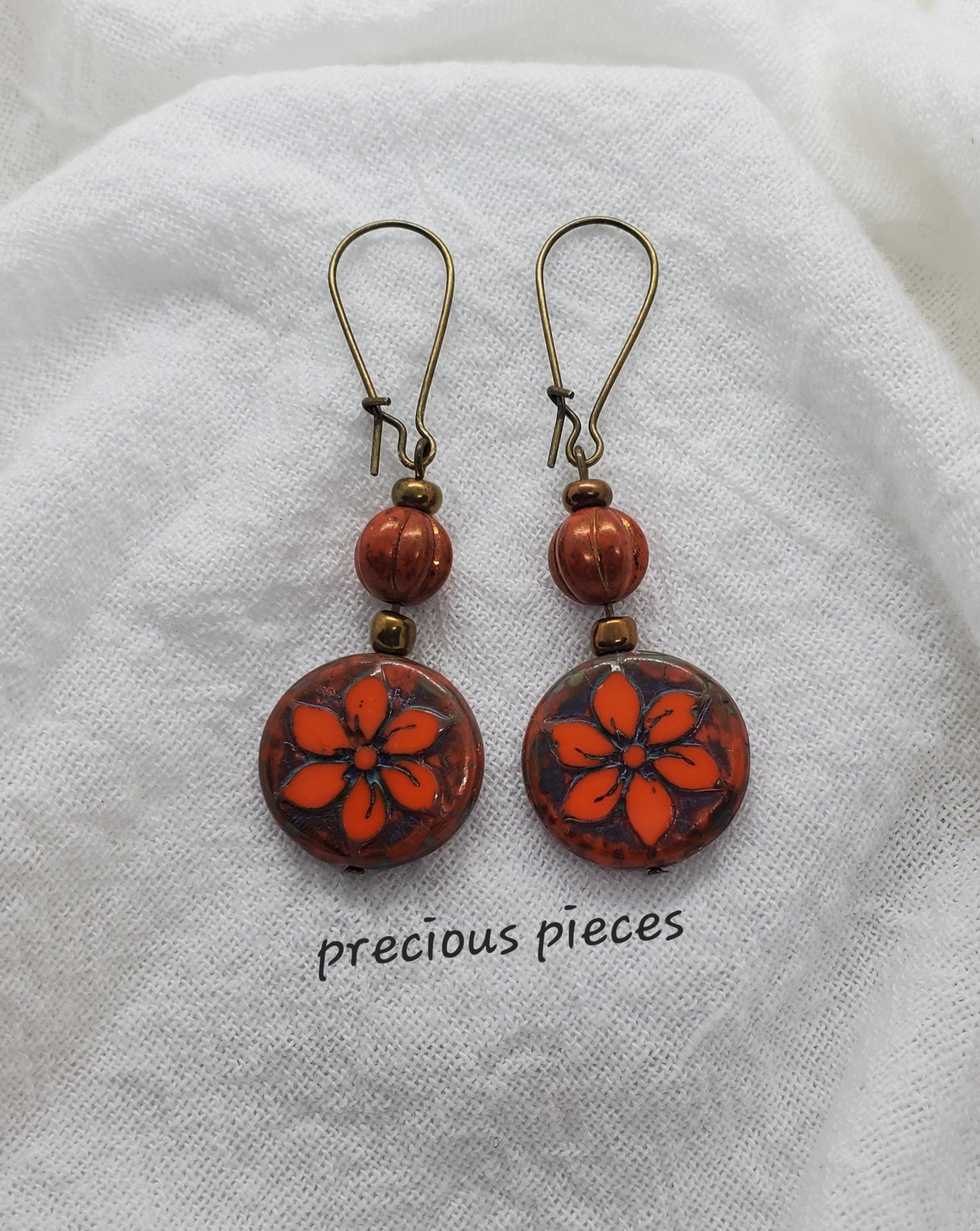 One of A Kind Orange and Bronze Dangle Earrings