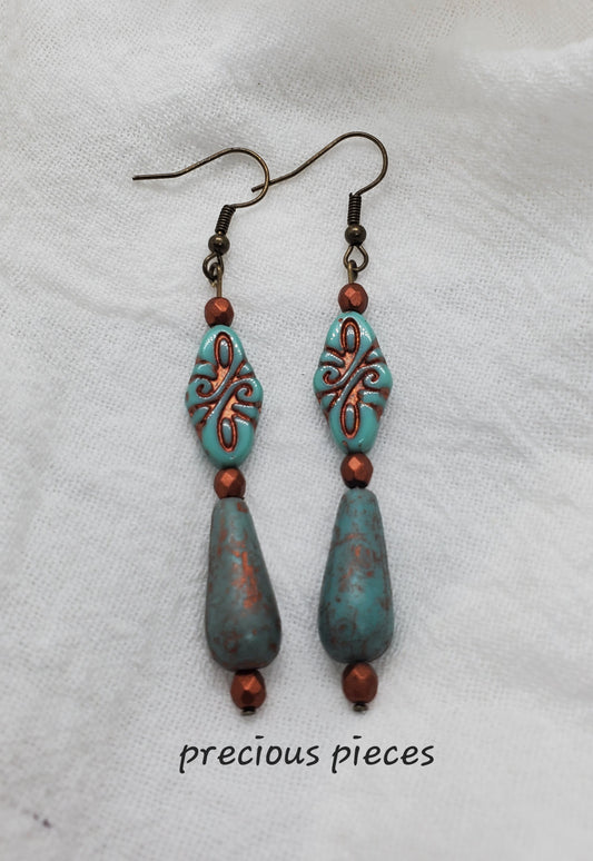 One of A Kind Turquoise and Metallic Earrings