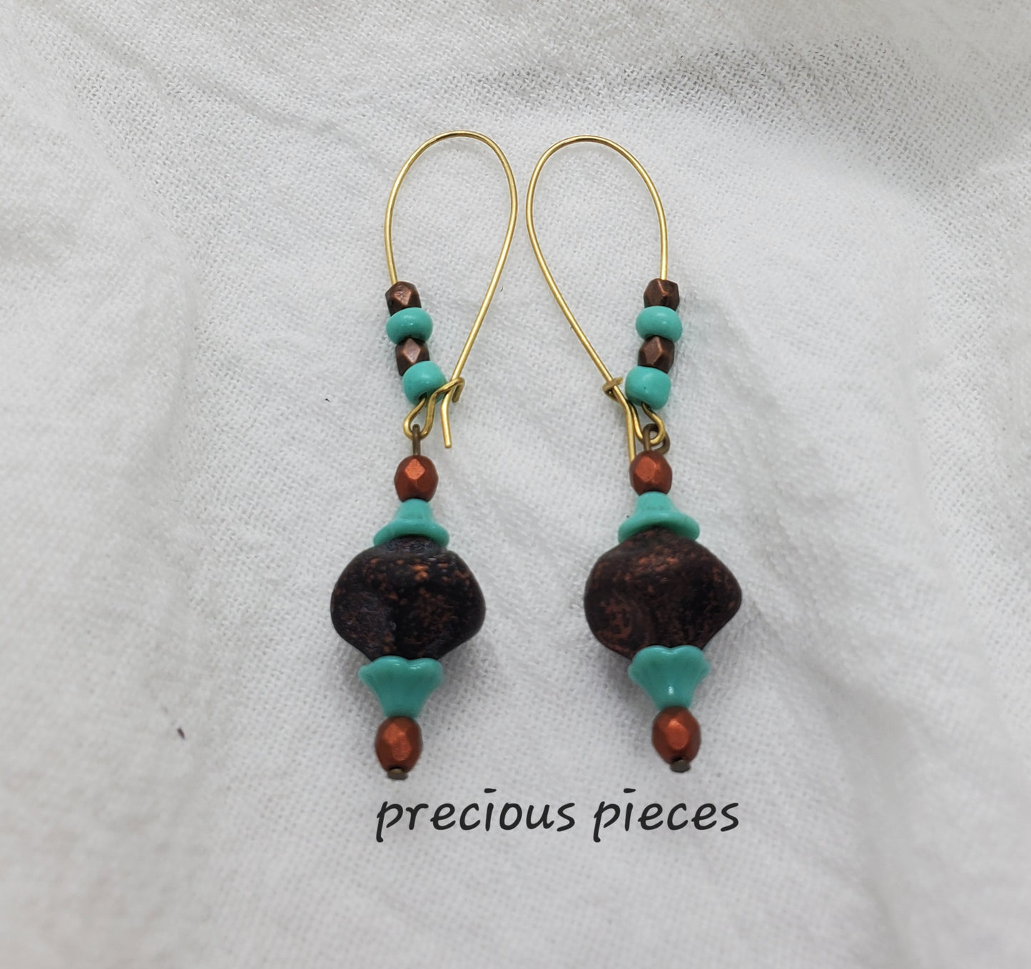 One of A Kind Turquoise and Brown Dangle Earrings