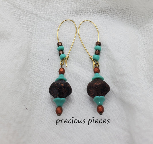 One of A Kind Turquoise and Brown Dangle Earrings