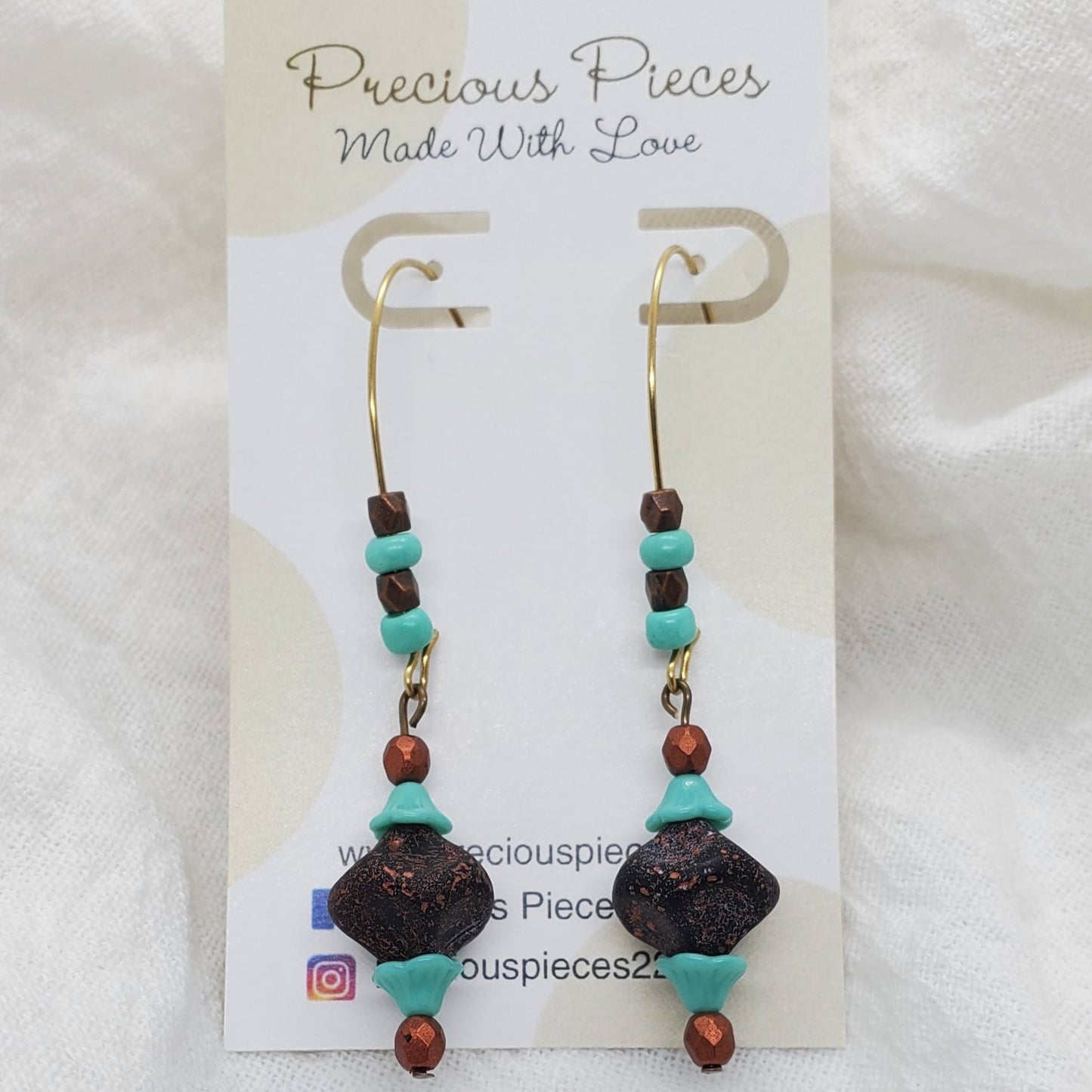 One of A Kind Turquoise and Brown Dangle Earrings