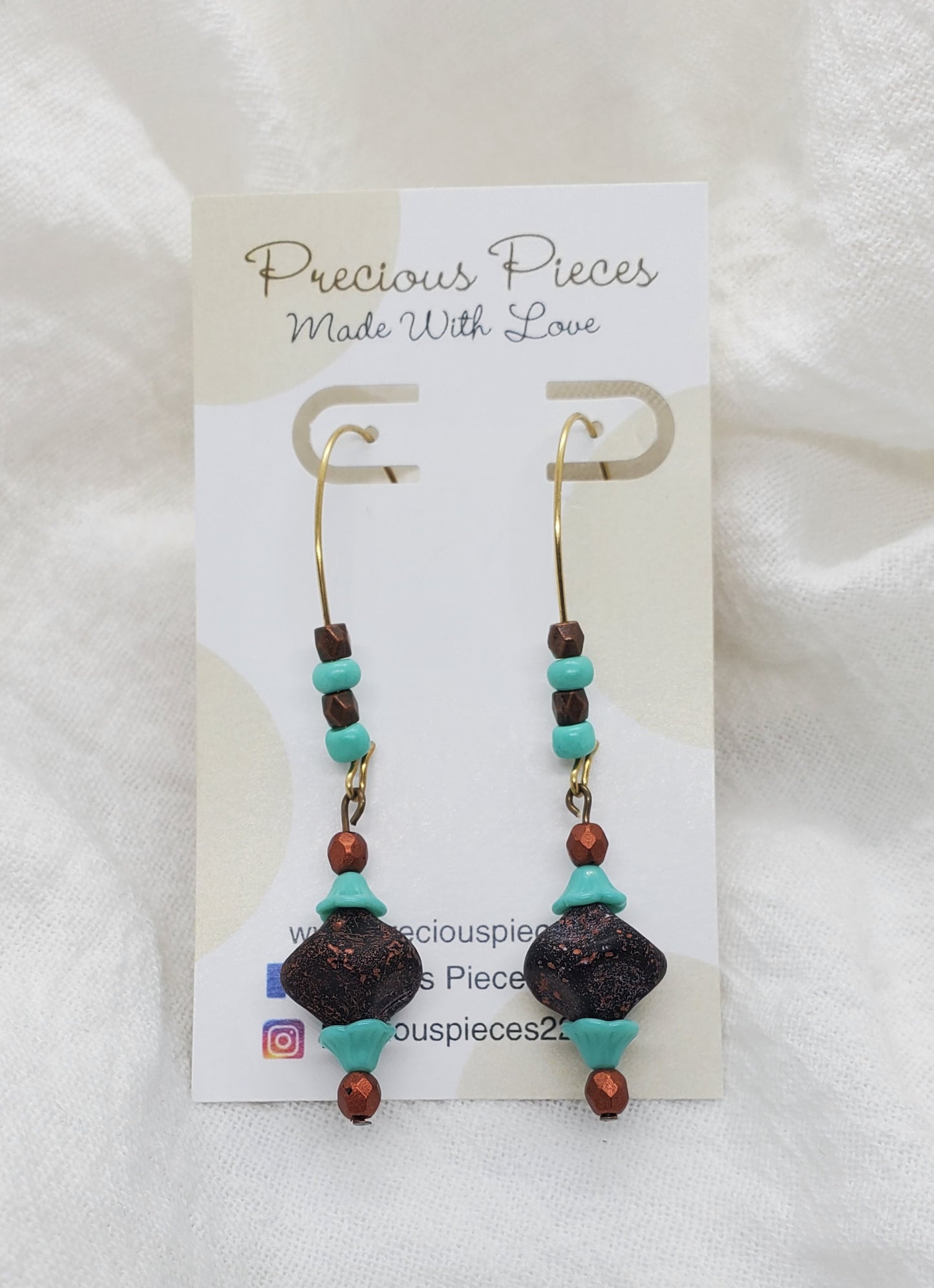 One of A Kind Turquoise and Brown Dangle Earrings