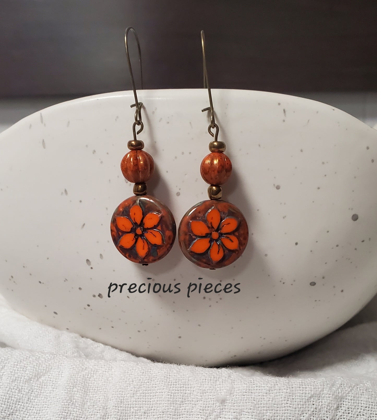 One of A Kind Orange and Bronze Dangle Earrings