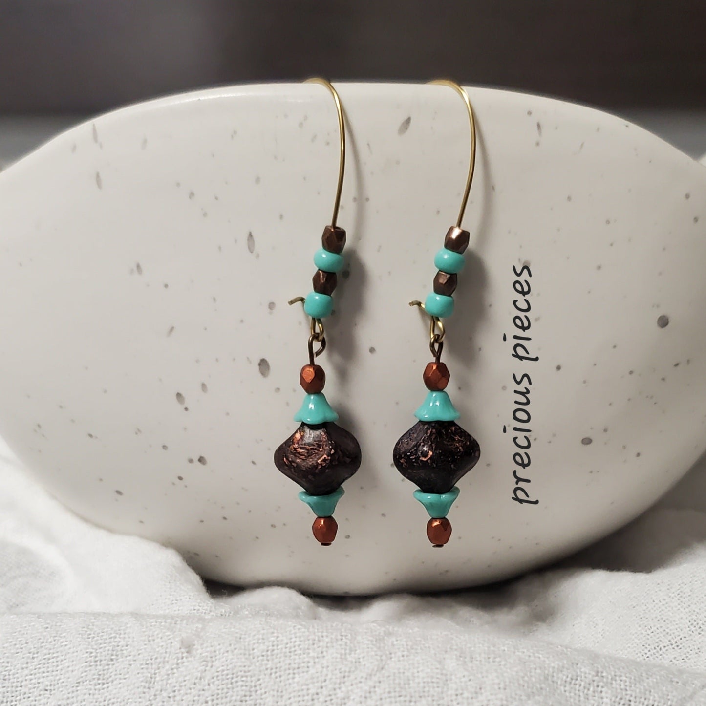 One of A Kind Turquoise and Brown Dangle Earrings