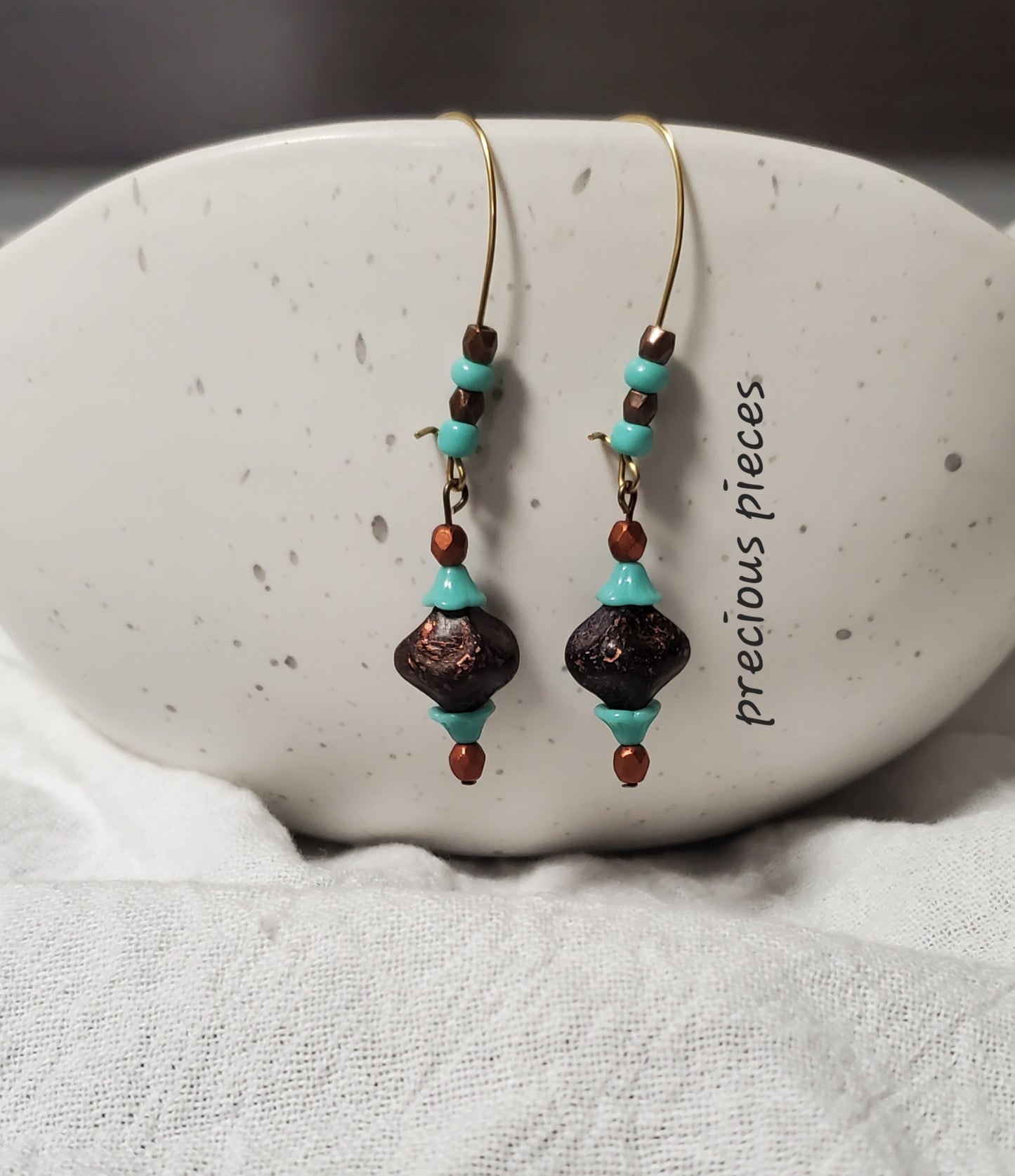 One of A Kind Turquoise and Brown Dangle Earrings