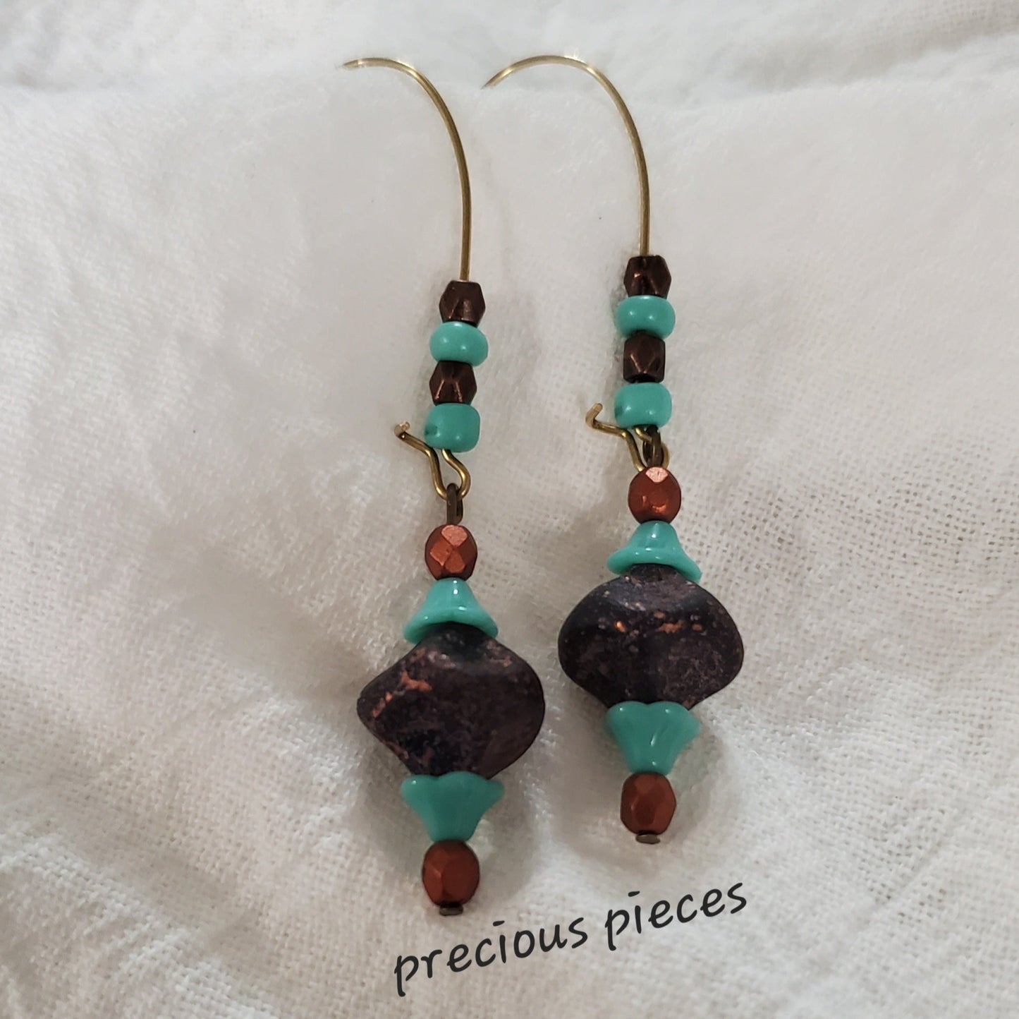 One of A Kind Turquoise and Brown Dangle Earrings