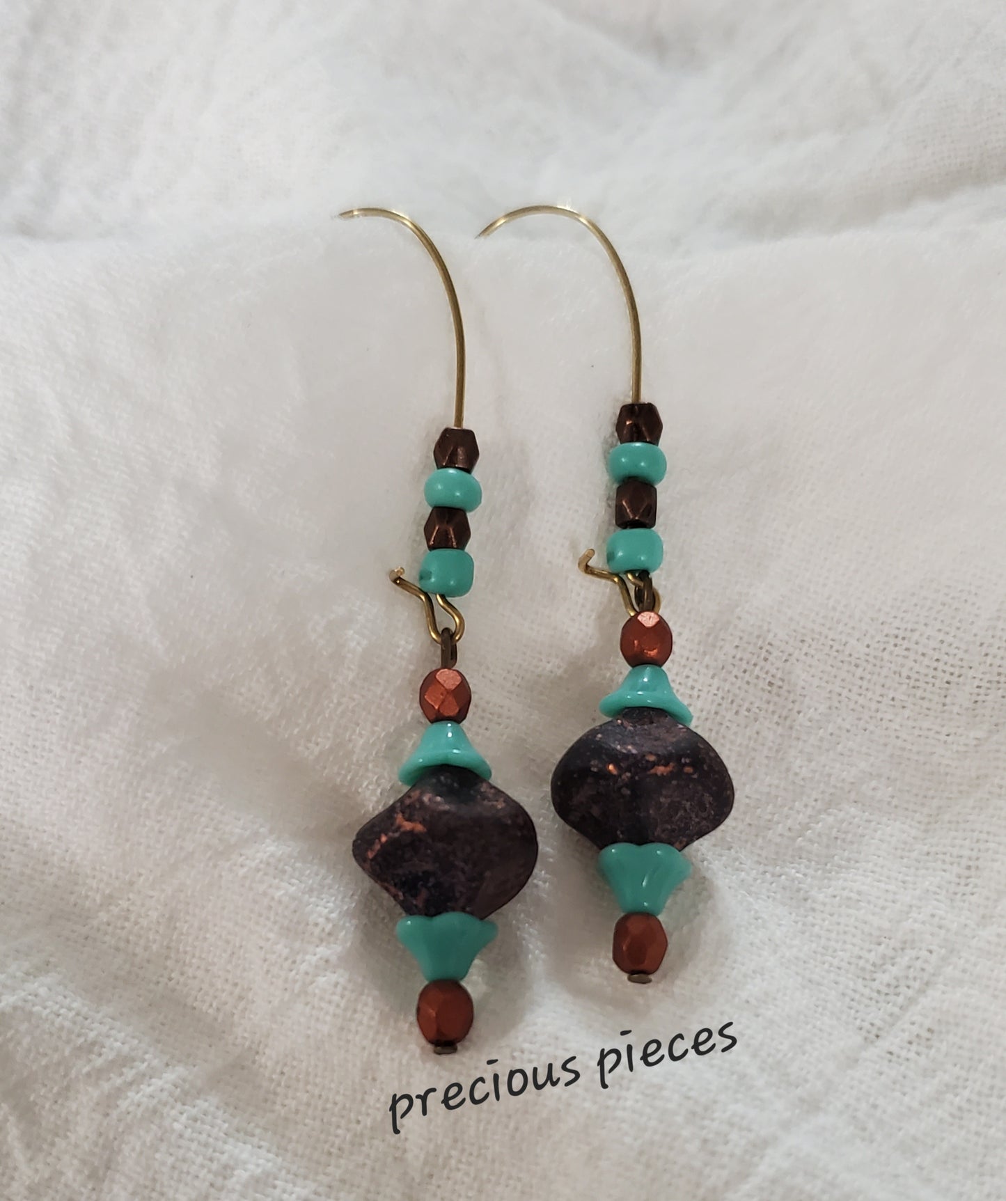 One of A Kind Turquoise and Brown Dangle Earrings