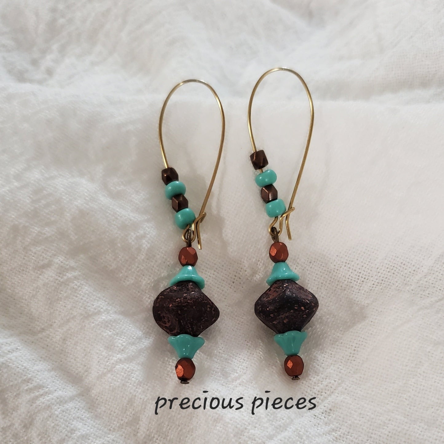 One of A Kind Turquoise and Brown Dangle Earrings