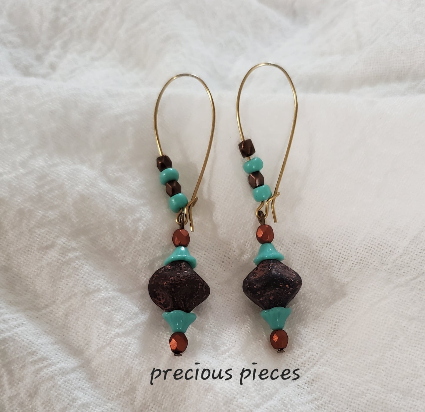 One of A Kind Turquoise and Brown Dangle Earrings