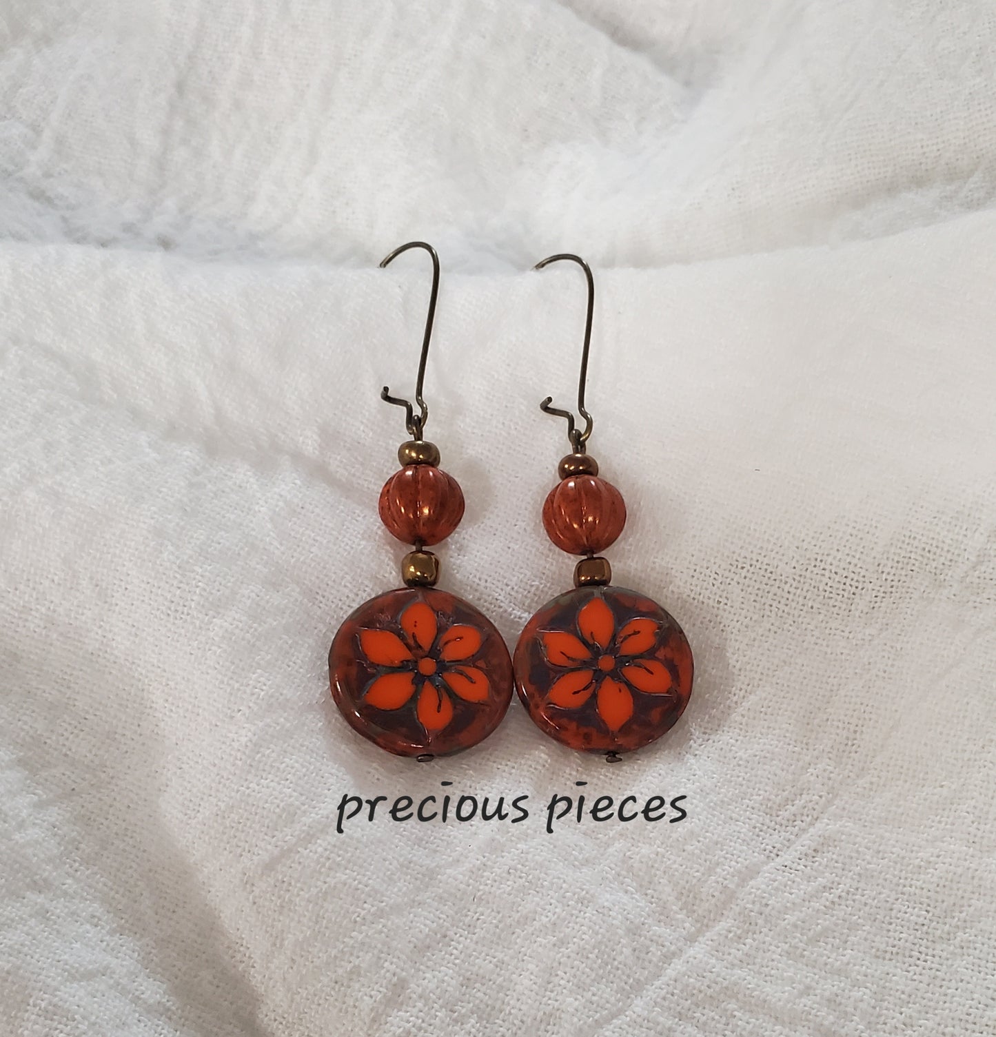 One of A Kind Orange and Bronze Dangle Earrings