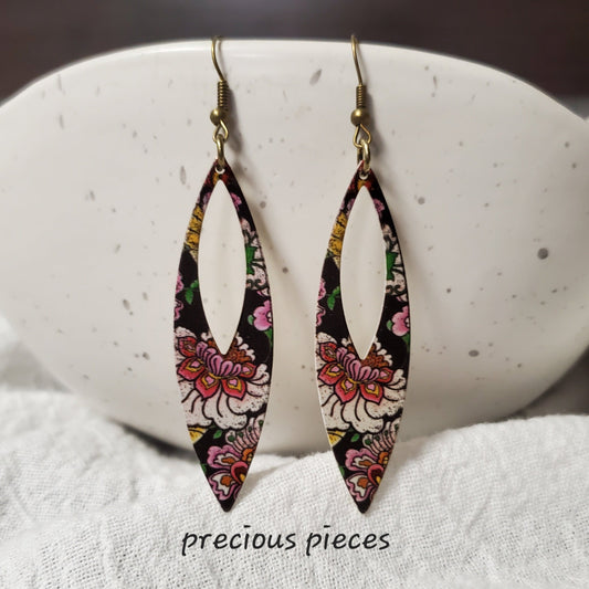 Oval Floral Dangle Earrings