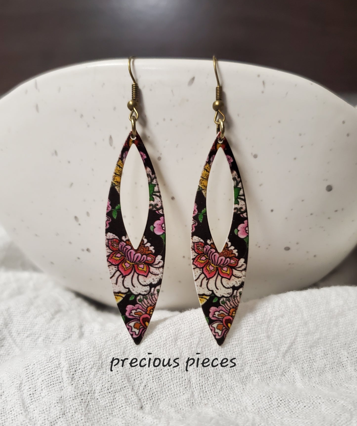 Oval Floral Dangle Earrings