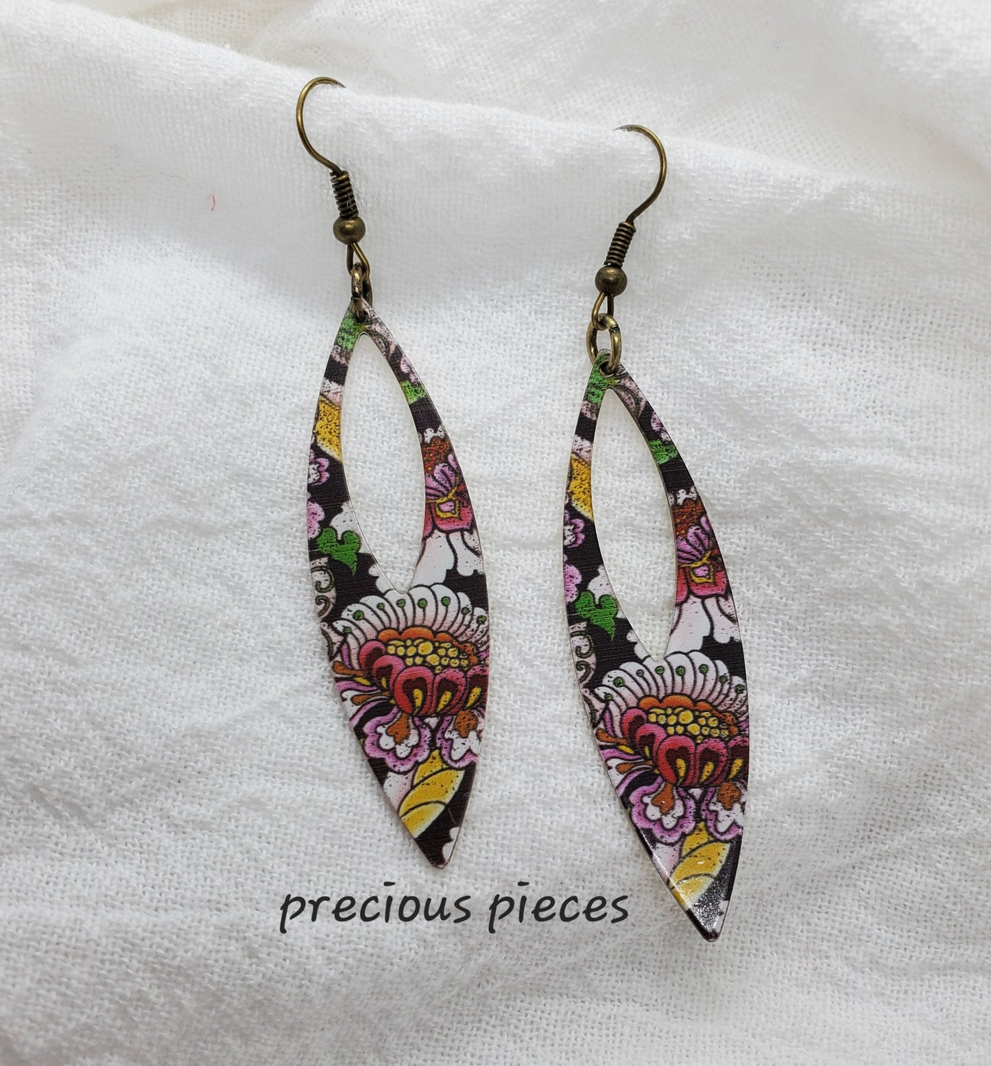 Oval Floral Dangle Earrings