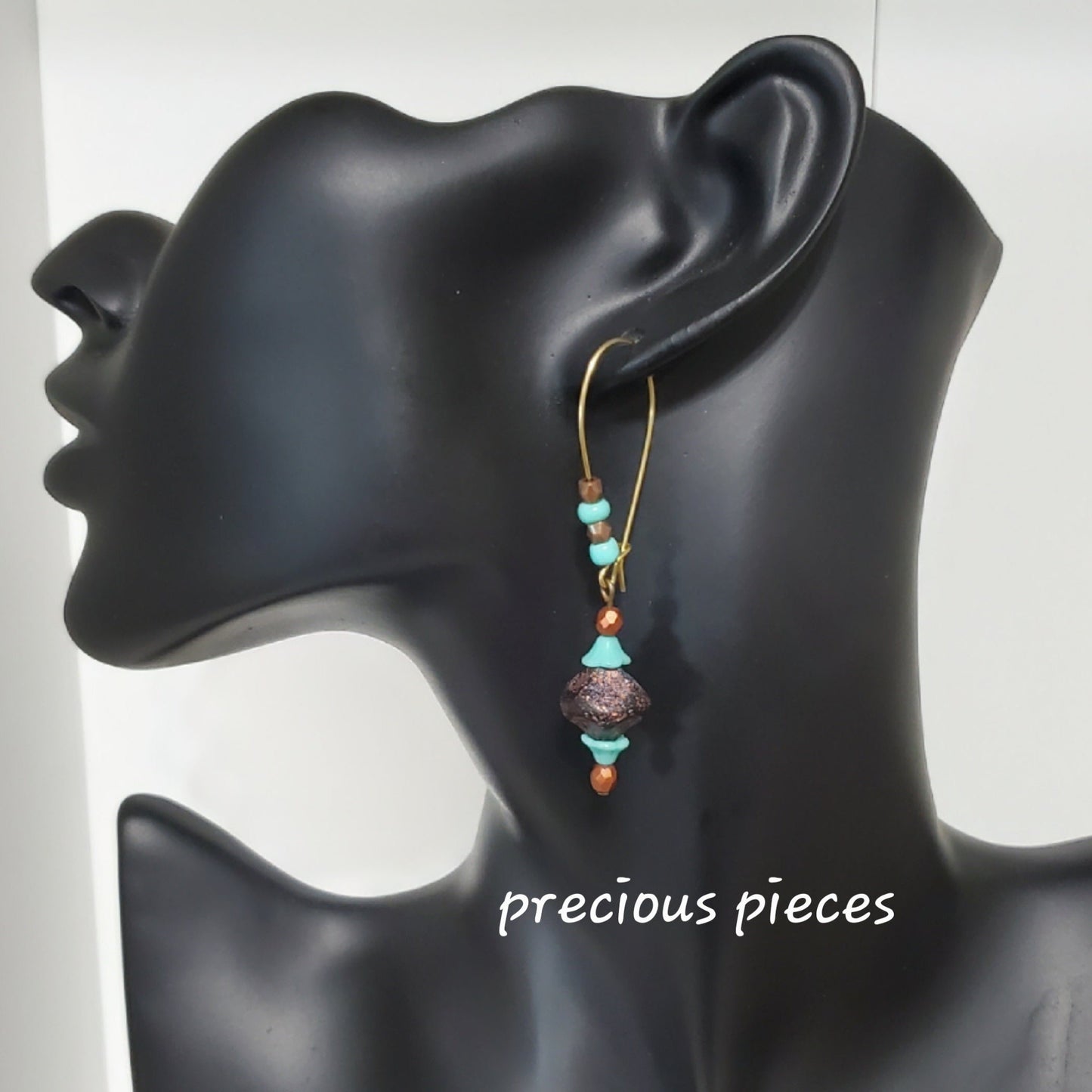 One of A Kind Turquoise and Brown Dangle Earrings
