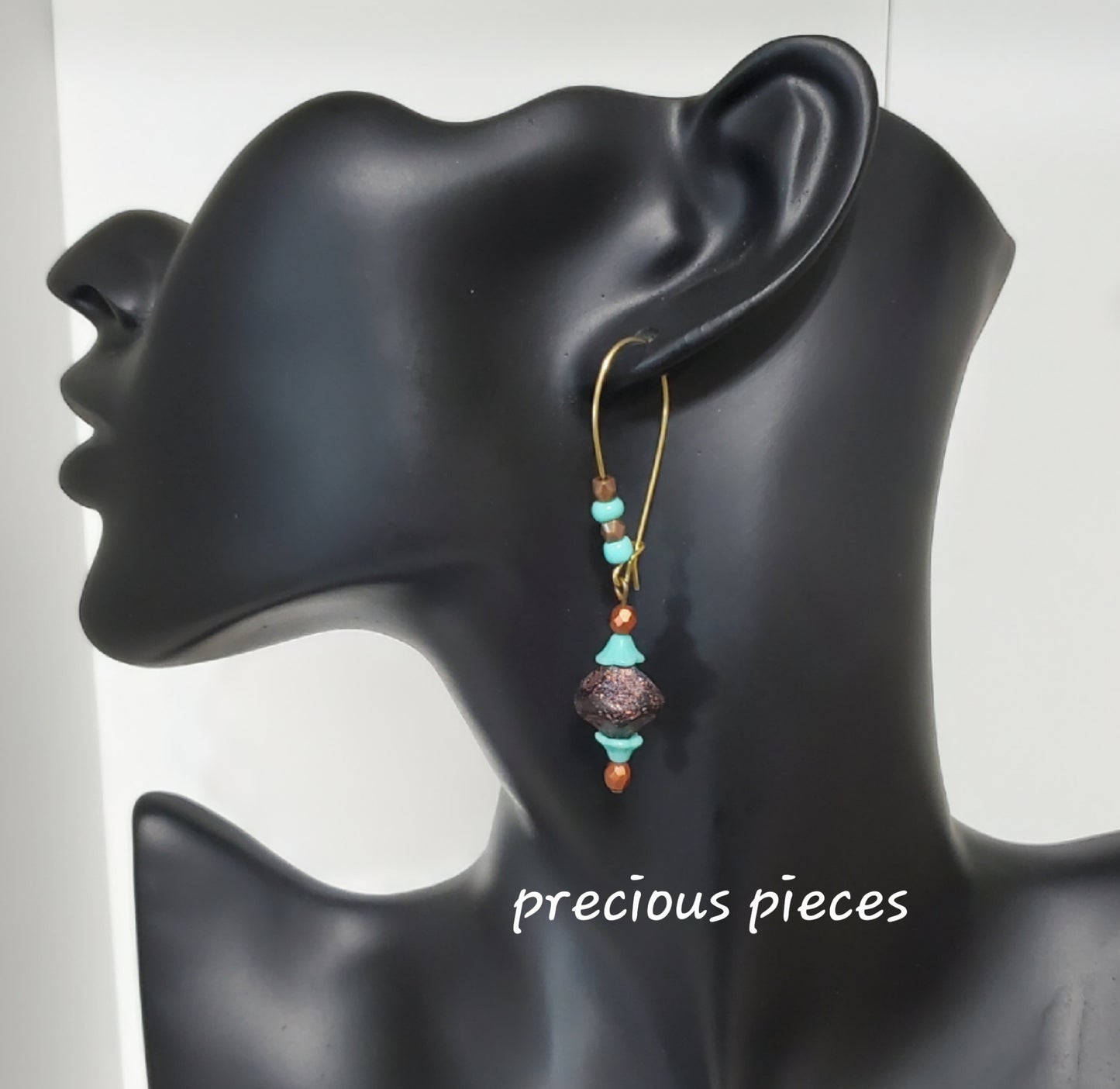 One of A Kind Turquoise and Brown Dangle Earrings