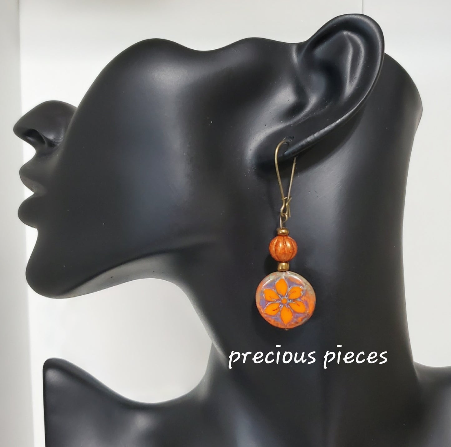 One of A Kind Orange and Bronze Dangle Earrings