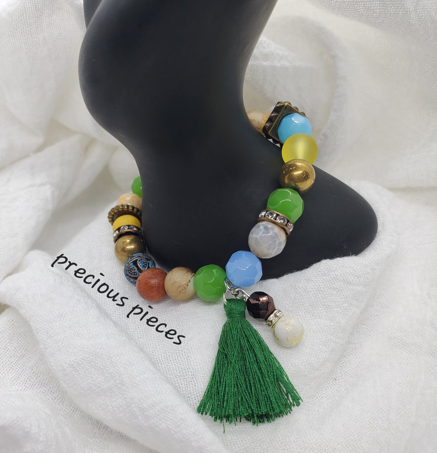 One of A Kind Green Tassel Bracelet