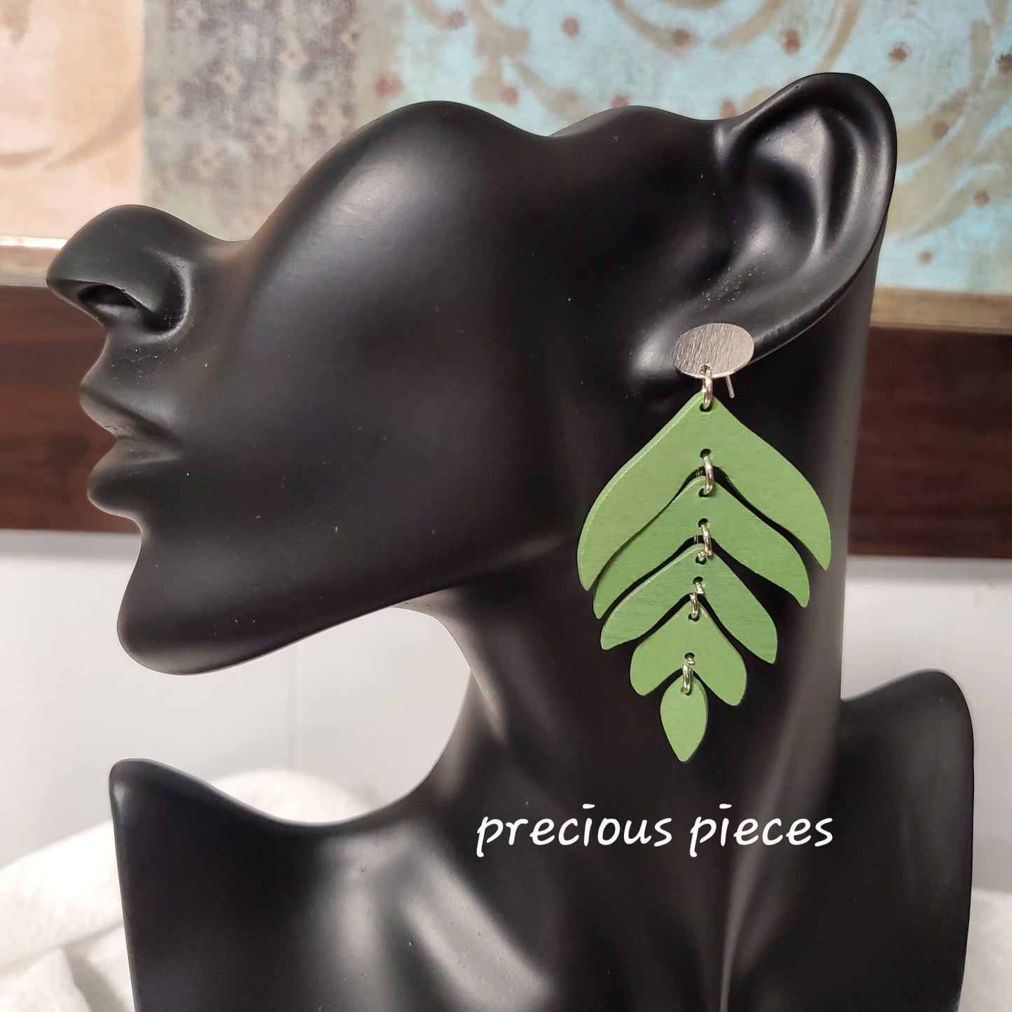 Green Stacked Leaf Earrings