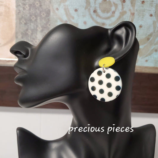 White and Black Polka Dot Earrings