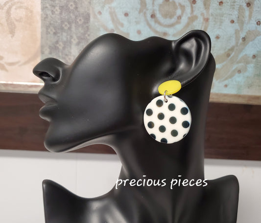 White and Black Polka Dot Earrings