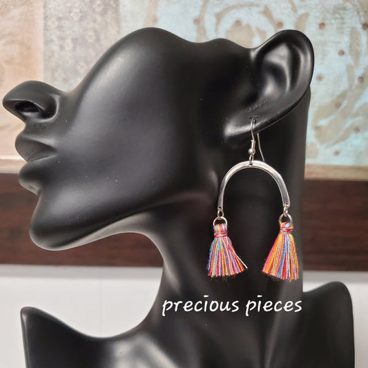 Silver Arch and  Rainbow Tassel  Earrings (click for more options)