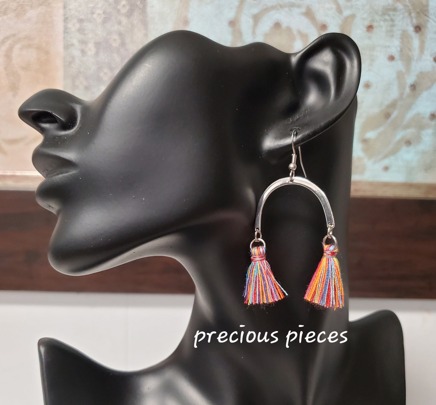 Silver Arch and  Rainbow Tassel  Earrings (click for more options)