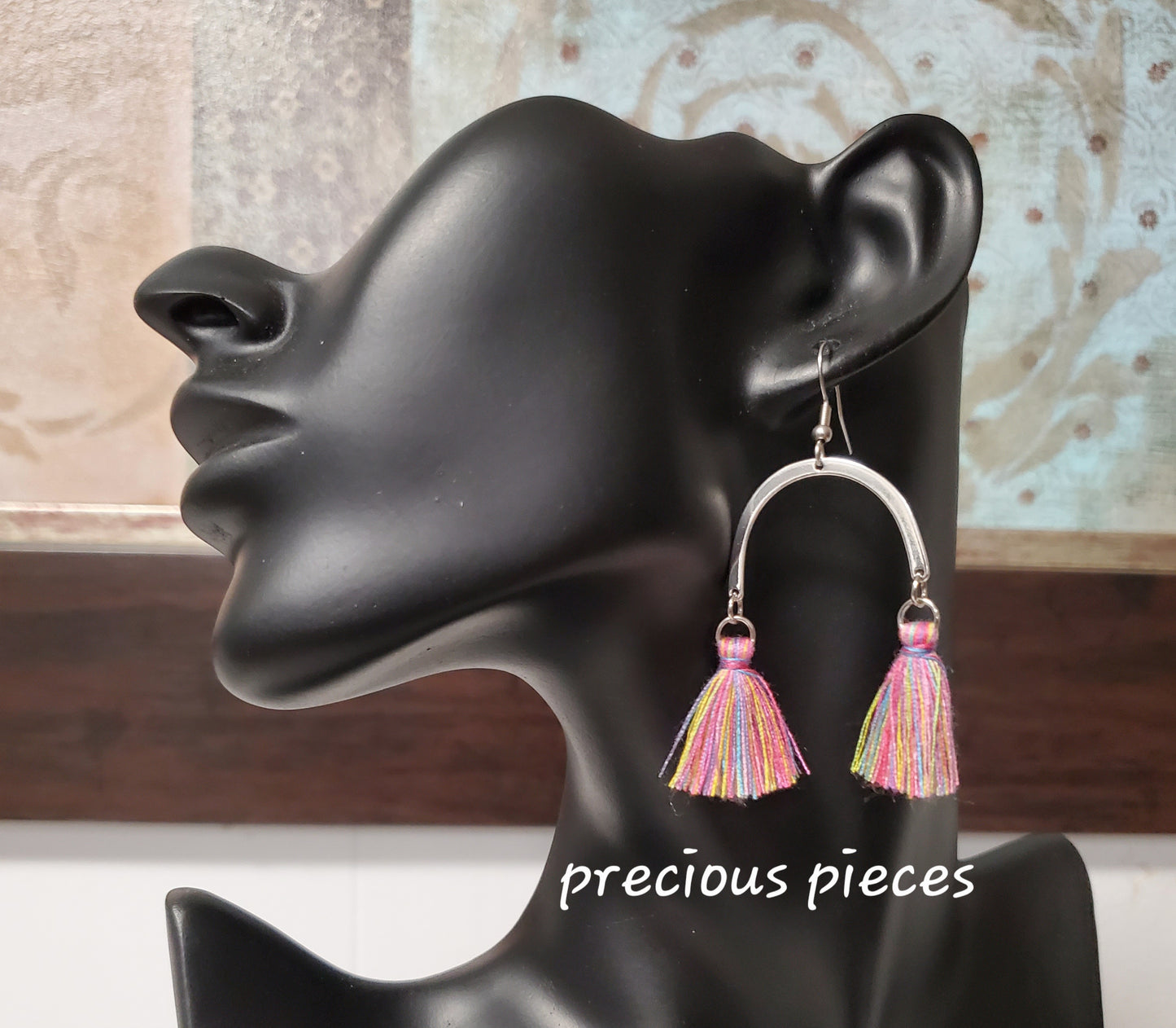 Silver Arch and  Rainbow Tassel  Earrings (click for more options)