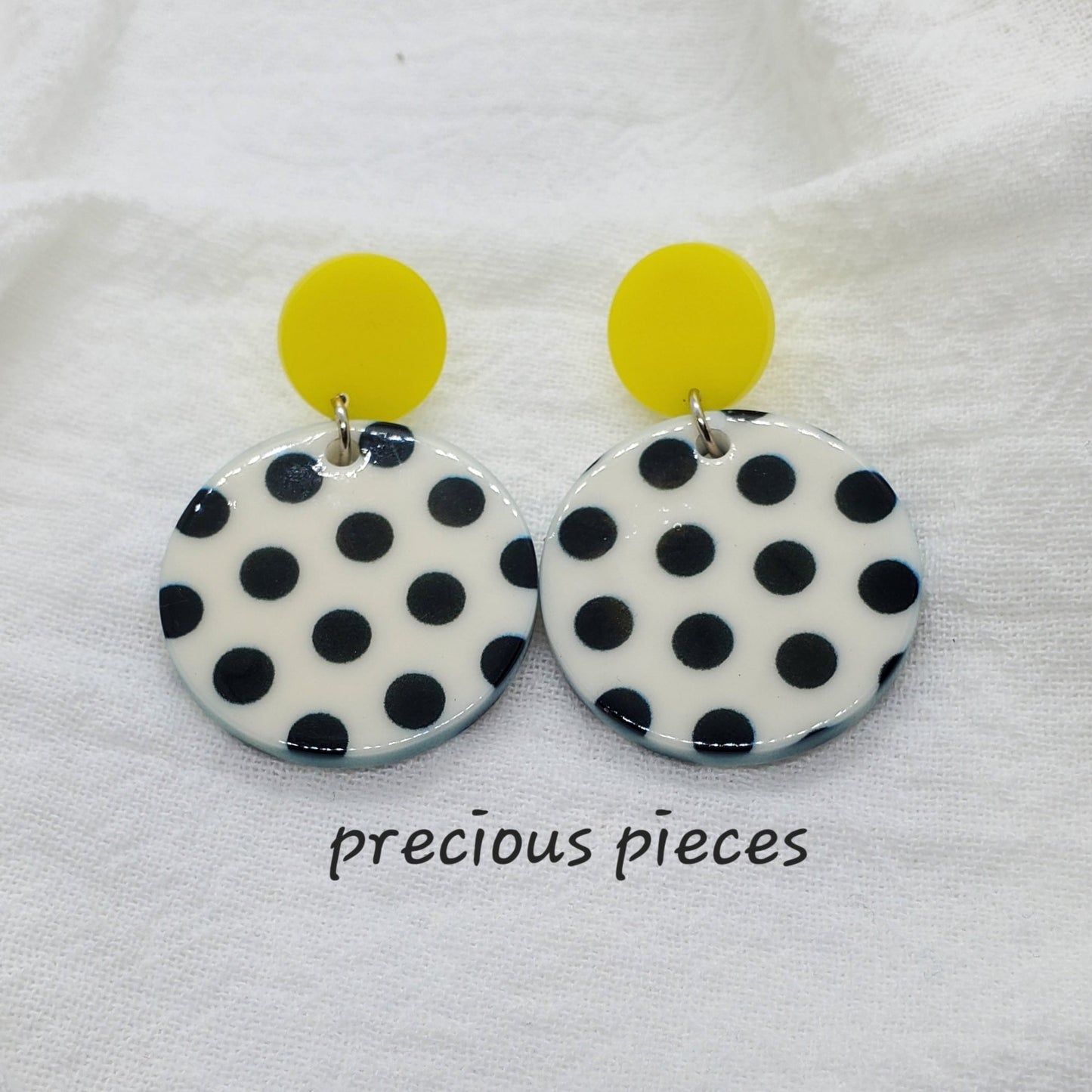 White and Black Polka Dot Earrings