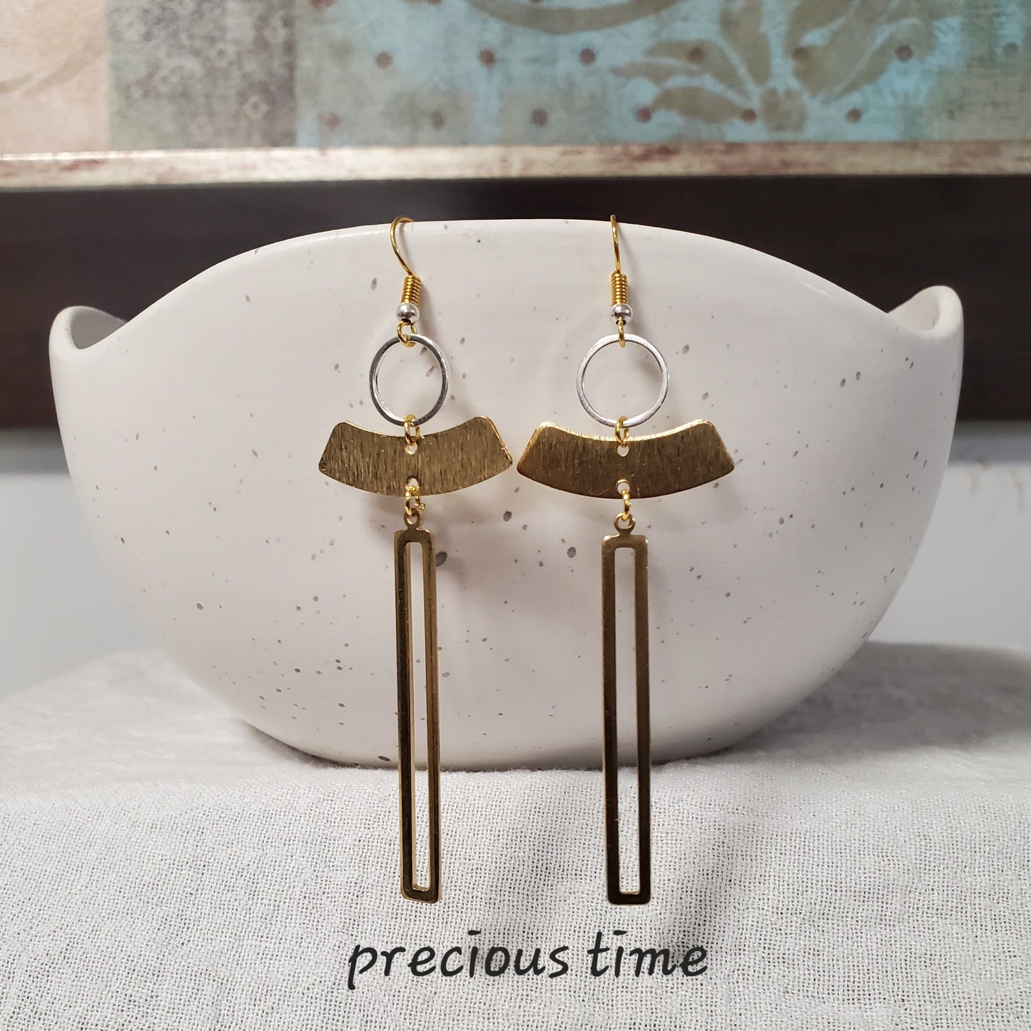 Brass and Silver Dangle Earrings