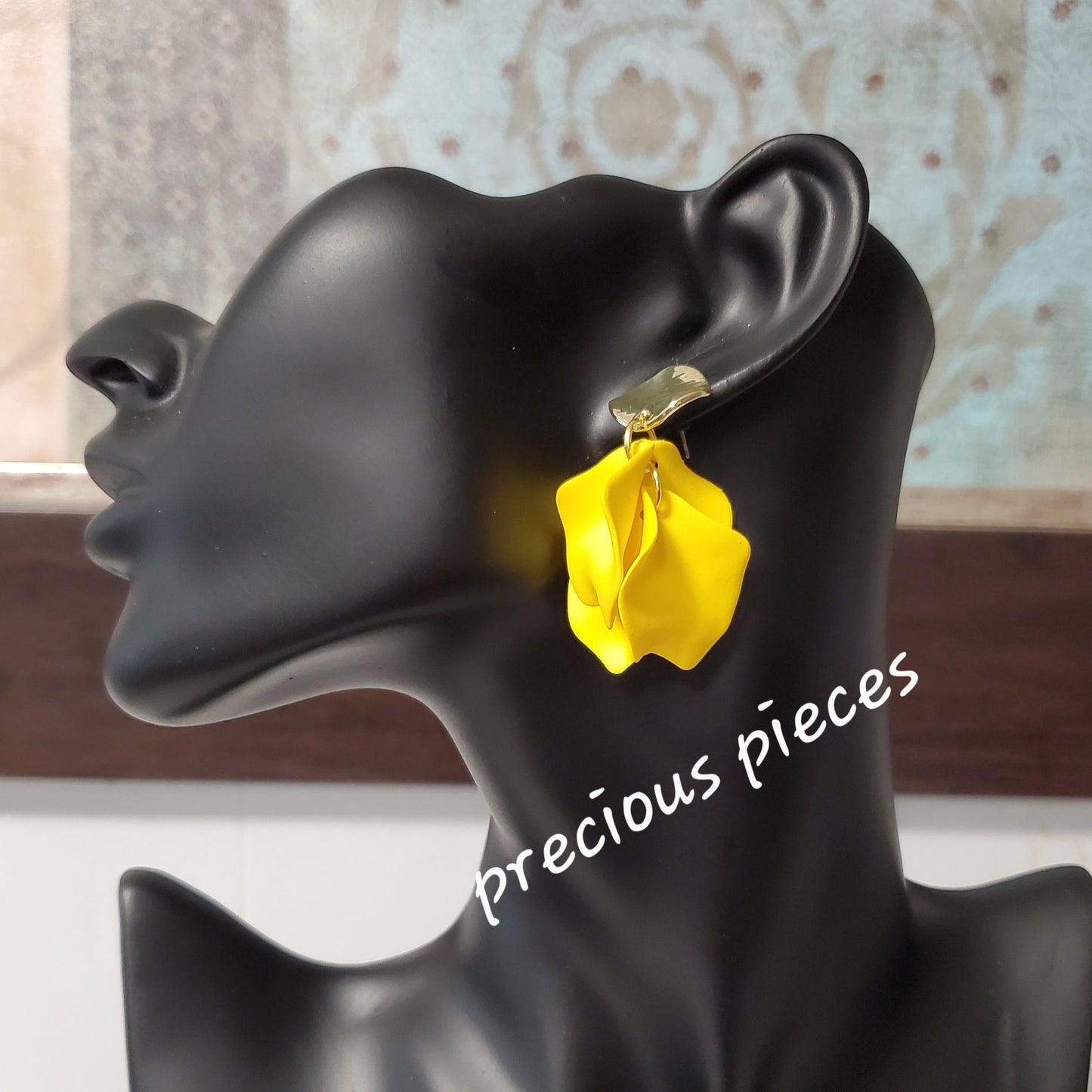 Acrylic Yellow Flower Petal Earrings