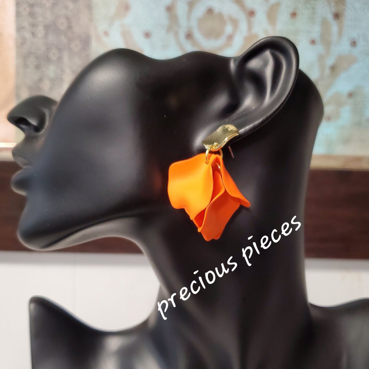 Acrylic Orange Flower Petal Earrings