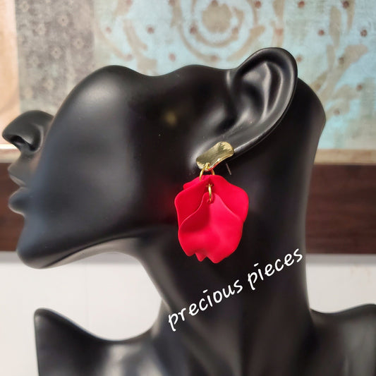 Acrylic Red Flower Petal Earrings