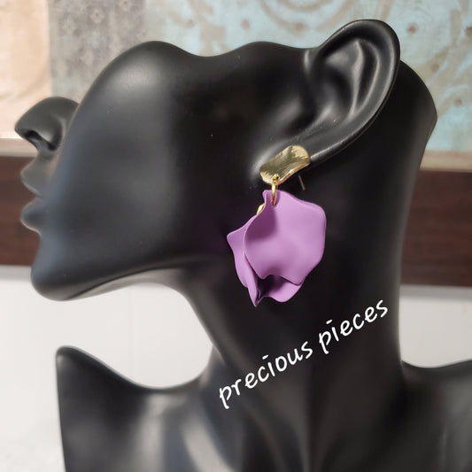 Acrylic Purple Flower Petal Earrings