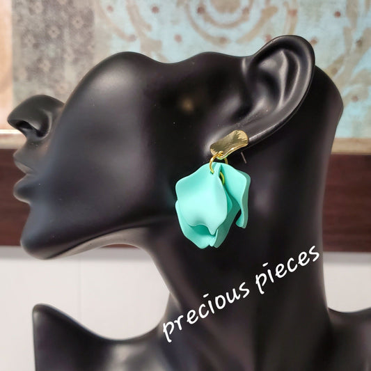 Acrylic Turquoise Flower Petal Earrings