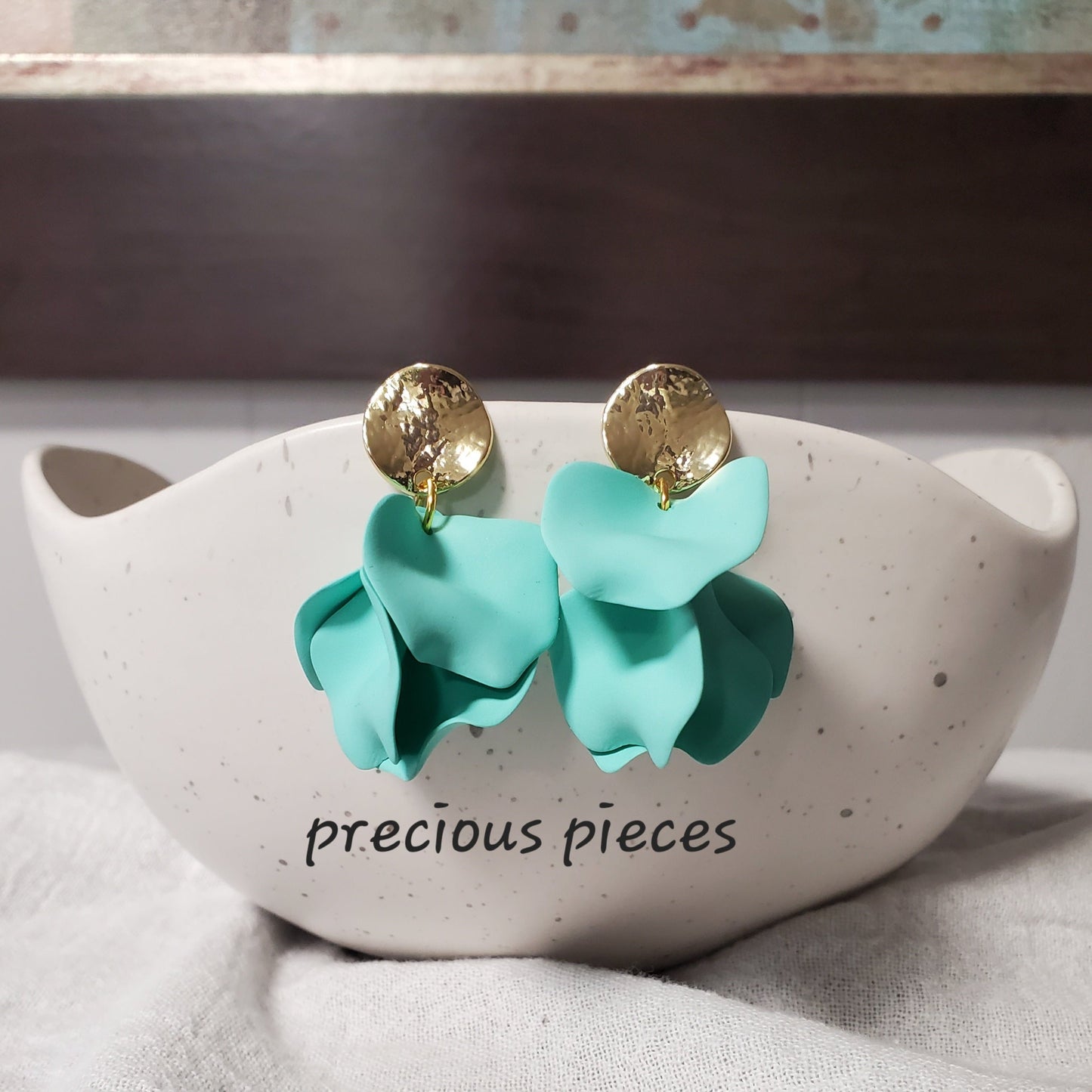 Acrylic Turquoise Flower Petal Earrings