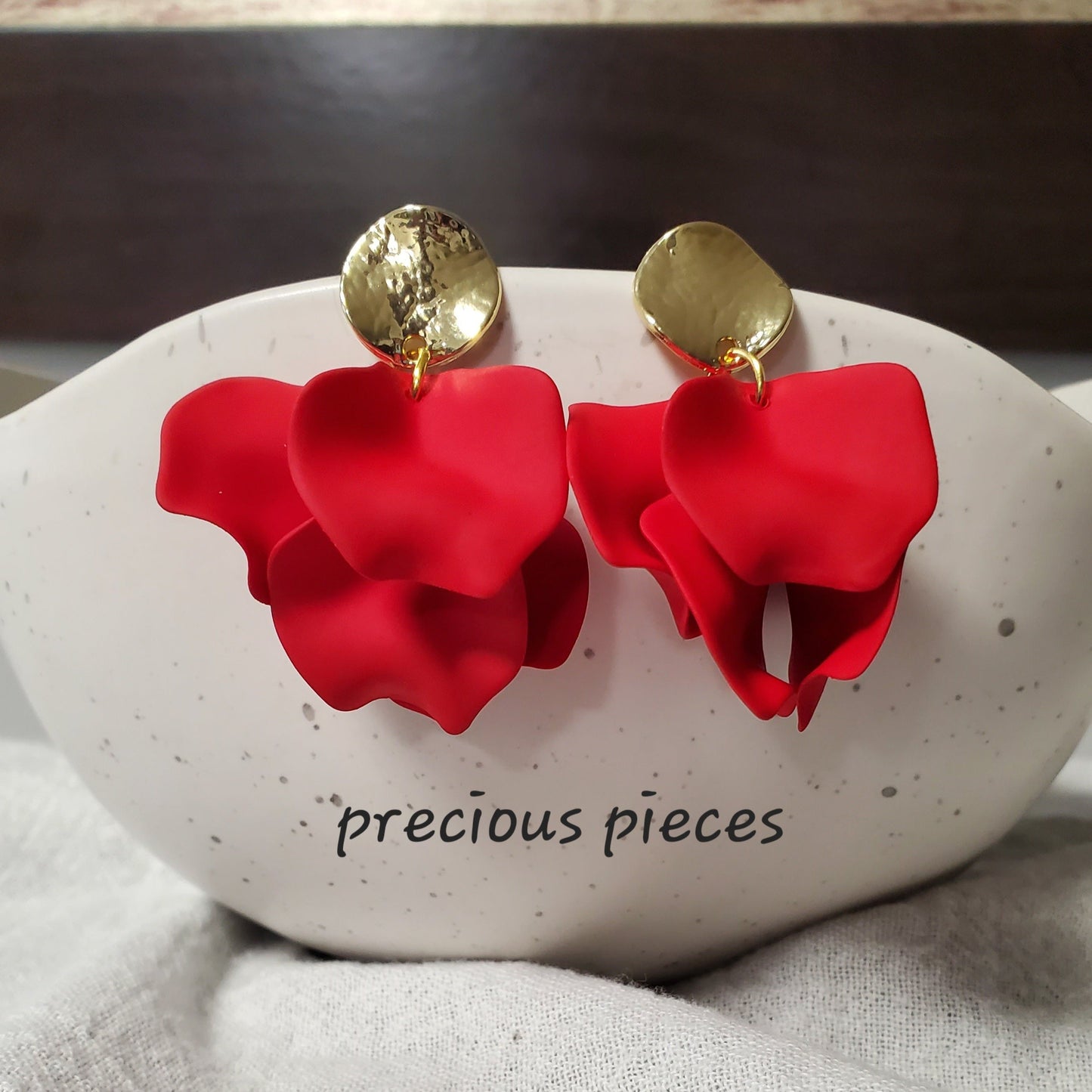 Acrylic Red Flower Petal Earrings