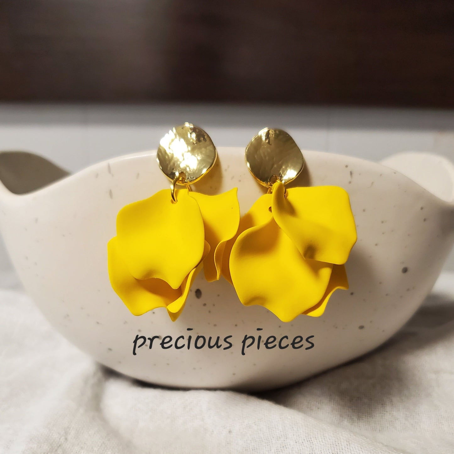 Acrylic Yellow Flower Petal Earrings